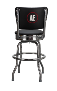 Premium logo barstool with logo on seat back.